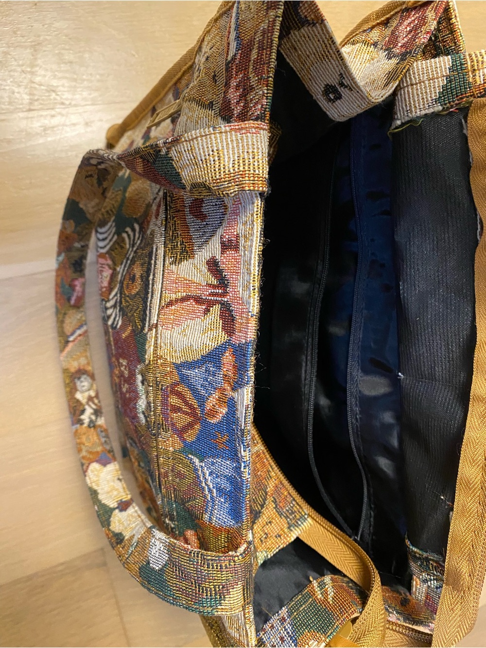 Vintage 90s Tapestry Teddy Bear Tote Bag Grandmacore Cottage Woven Purse - Picture 6 of 16